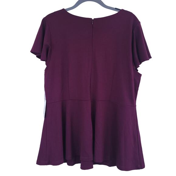 Eloquii Pleated Neckline Flutter Sleeve Peplum Top in Ruby Dusk Plum Size 18 NWT - Picture 8 of 8